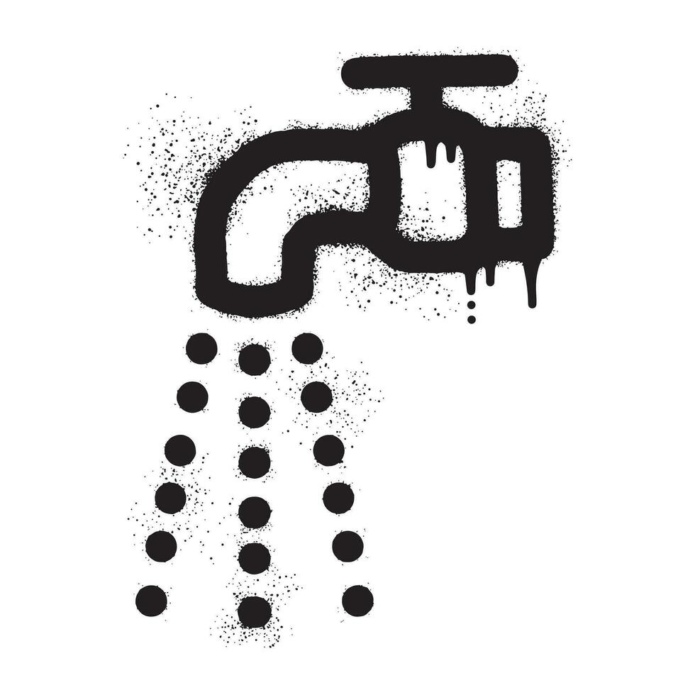 Wasserhahn Graffiti mit Wasser Tropfen gezeichnet mit schwarz sprühen Farbe vektor