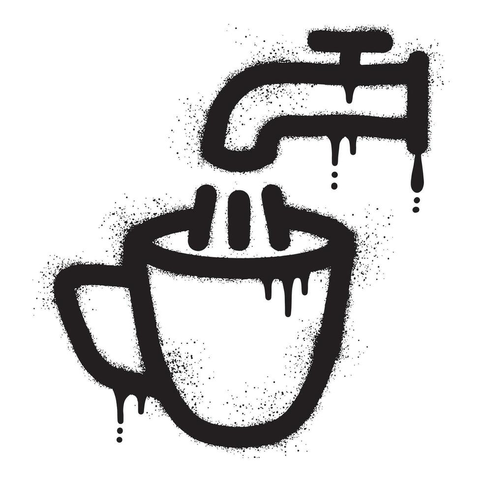 Graffiti von Wasser gegossen in ein Tasse von ein Zapfhahn gezeichnet mit schwarz sprühen Farbe vektor