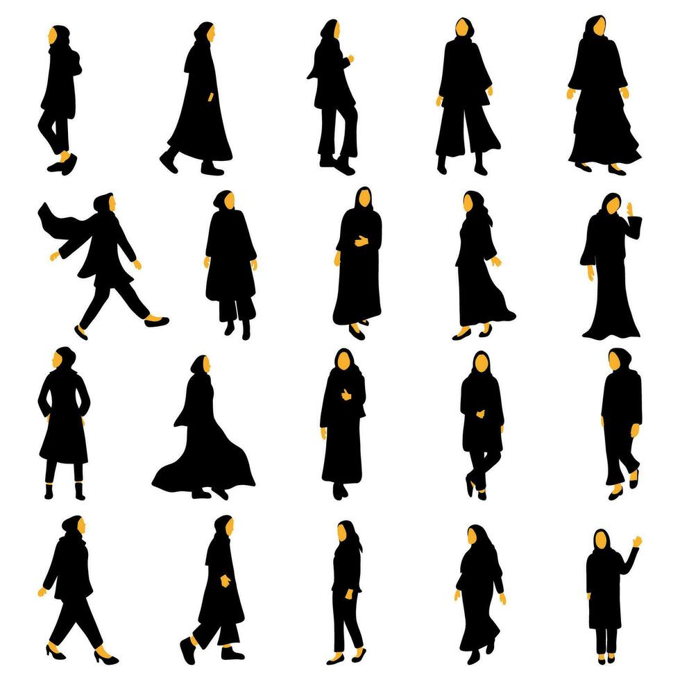 samling av svart illustrationer av skön kvinnor bär hijabs vektor