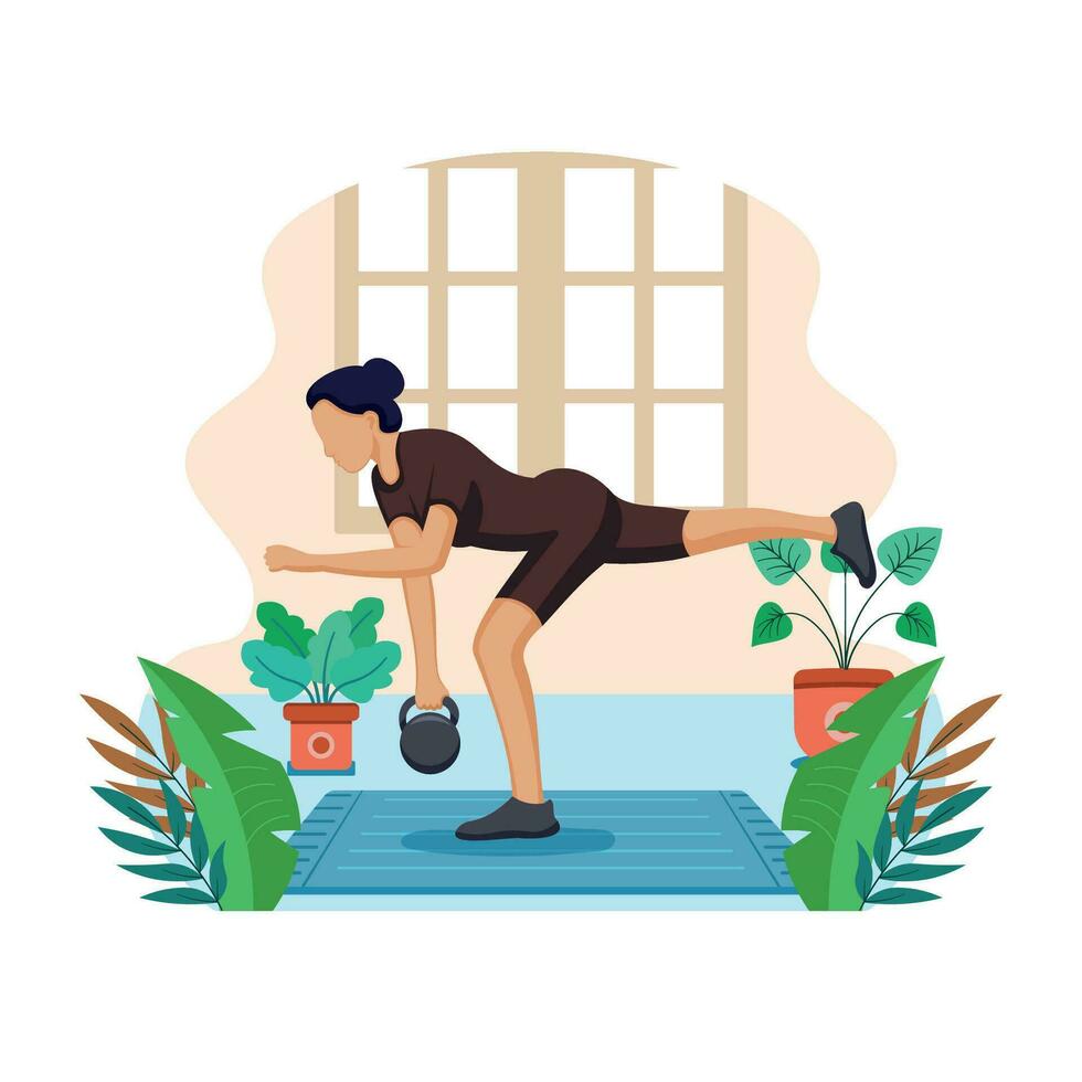 platt illustration design av en sporter kvinna lyft en runda skivstång vektor