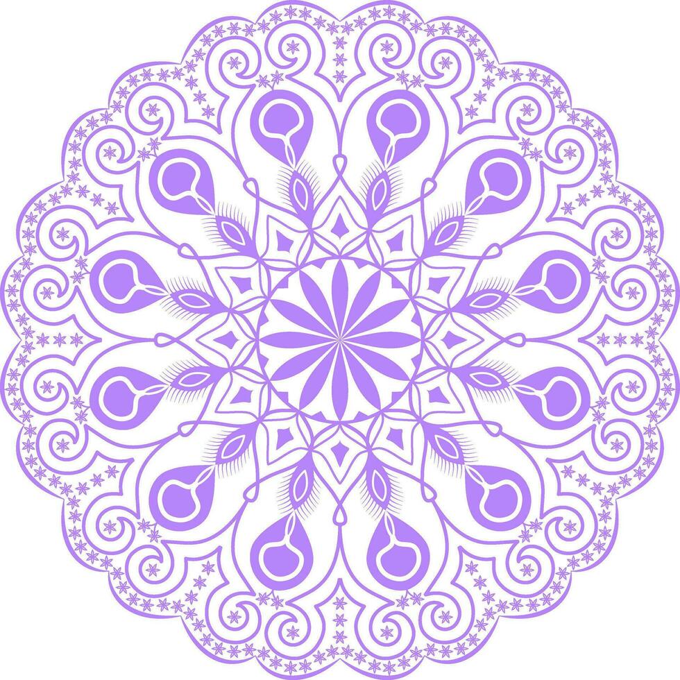 ein lila Mandala kreisförmig Design mit wirbelt und wirbelt. vektor