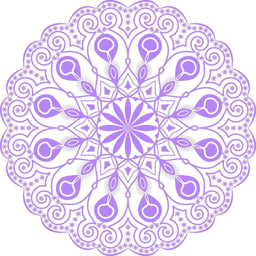 en lila mandala cirkulär design med virvlar och virvlar runt. vektor