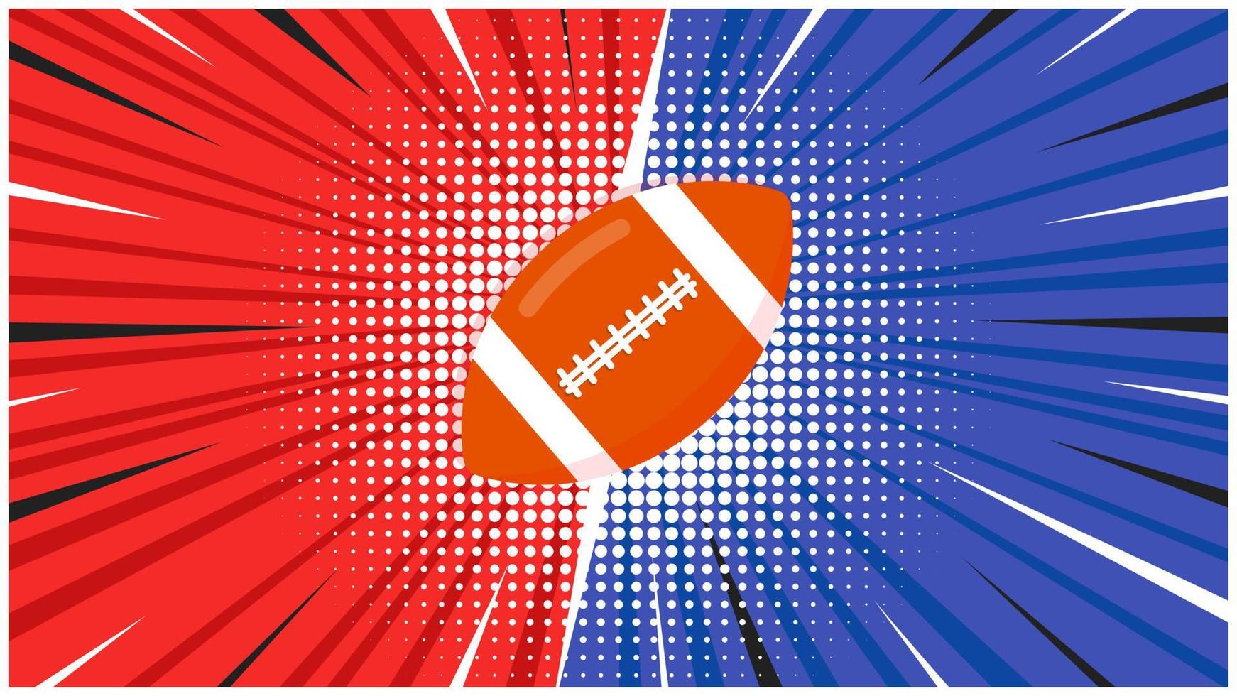 im Vergleich zum Bildschirm mit orangefarbenem American-Football-Ball flaches Design-Symbol-Zeichen auf der Halbton-Hintergrund-Vektor-Illustration. Kampfbildschirm für den Spielkampf. Fußball gegen Spiel vektor