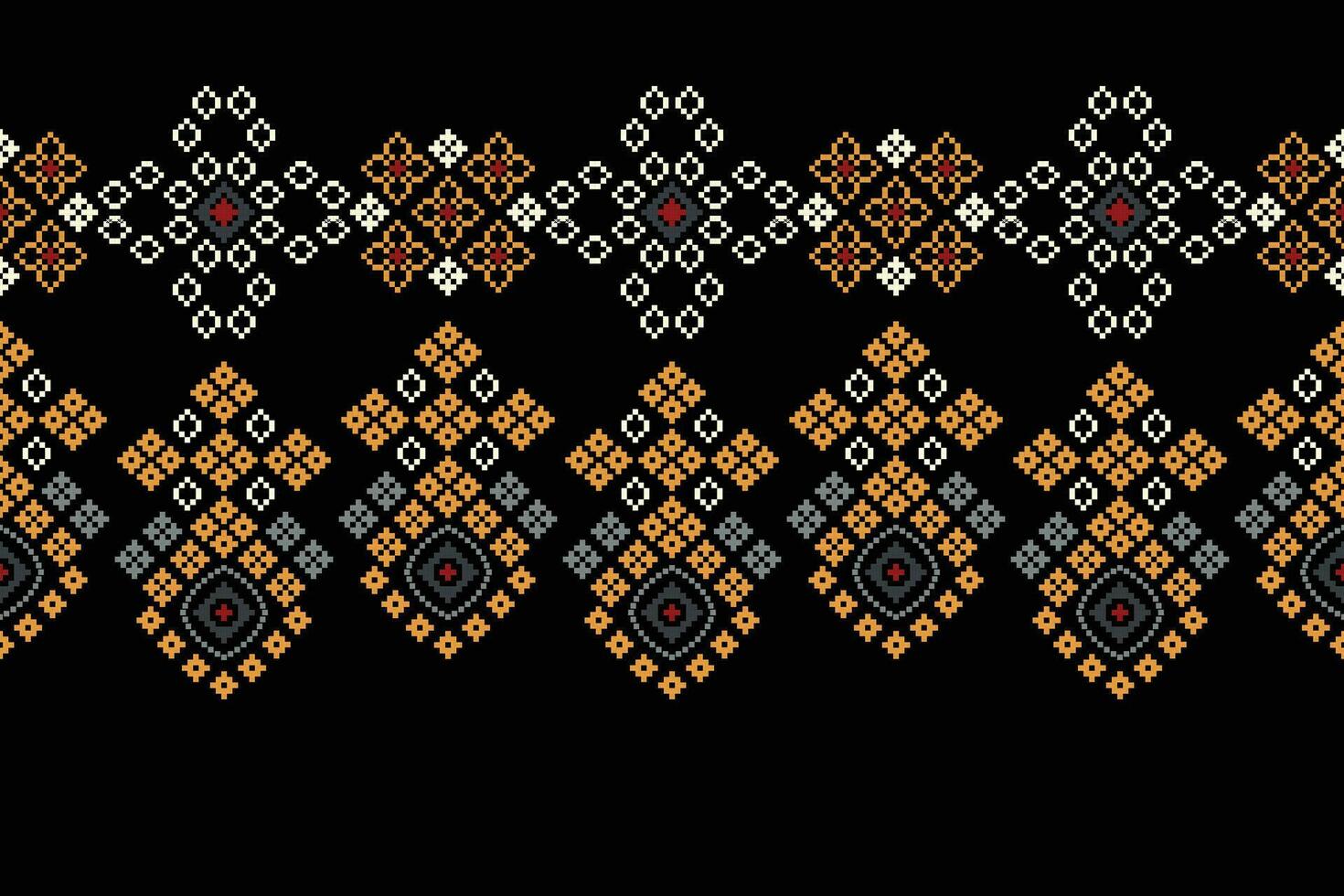 ethnisch geometrisch Stoff Muster Kreuz Stich.ikat Stickerei ethnisch orientalisch Pixel Muster schwarz Hintergrund. abstrakt, vektor, illustration. Textur, Kleidung, Rahmen, Dekoration, Motive, Seide Hintergrund. vektor