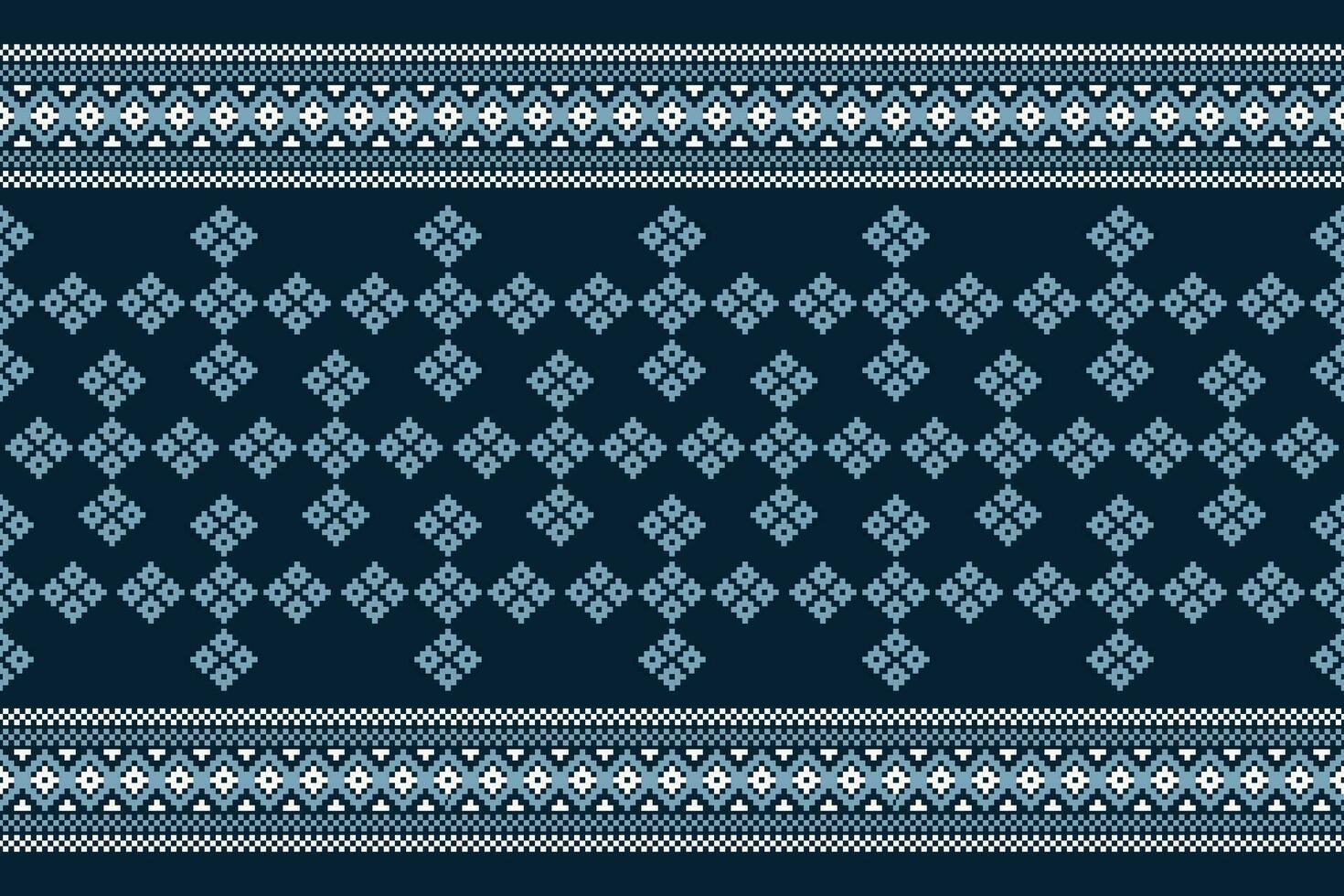 ethnisch geometrisch Stoff Muster Kreuz Stich.ikat Stickerei ethnisch orientalisch Pixel Muster Marine Blau Hintergrund. abstrakt, vektor, illustration. Textur, Kleidung, Schal, Dekoration, Motive, Seide Hintergrund. vektor