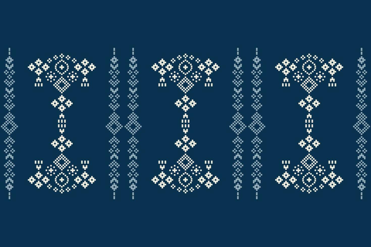 ethnisch geometrisch Stoff Muster Kreuz Stich.ikat Stickerei ethnisch orientalisch Pixel Muster Marine Blau Hintergrund. abstrakt, vektor, illustration. Textur, Kleidung, Schal, Dekoration, Motive, Seide Hintergrund. vektor