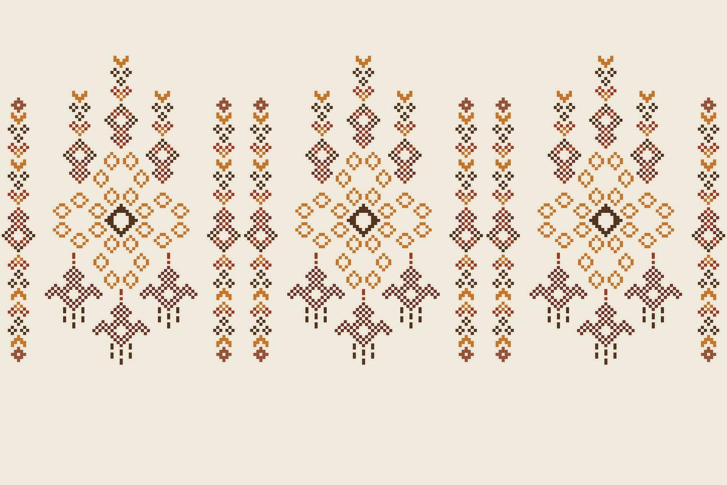 etnisk geometrisk tyg mönster korsa stitch.ikat broderi etnisk orientalisk pixel mönster brun grädde bakgrund. abstrakt, vektor, illustration. textur, kläder, ram, motiv, siden tapet. vektor