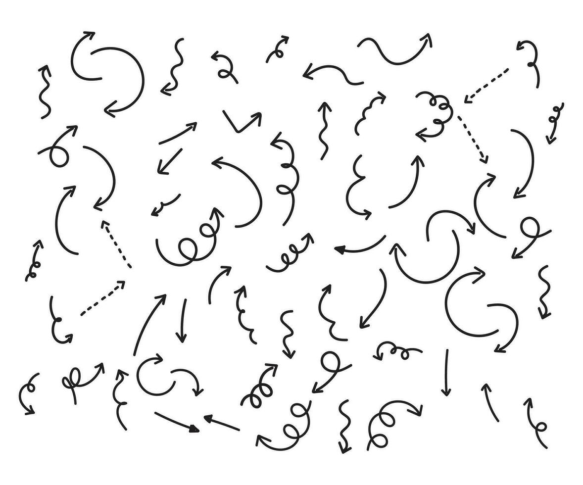 Satz handgezeichnetes schwarzes Pfeilzeichen oder Symbolelement-Doodle-Design vektor