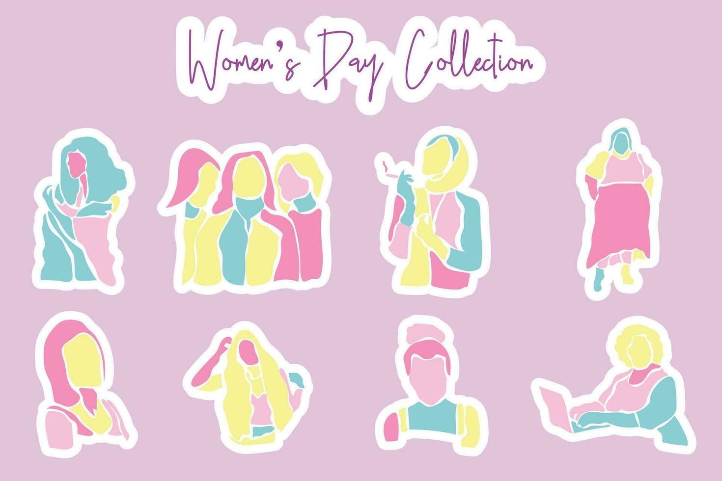 vektor uppsättning samling av kvinnors dag element i olika stilar och nyanser av rosa