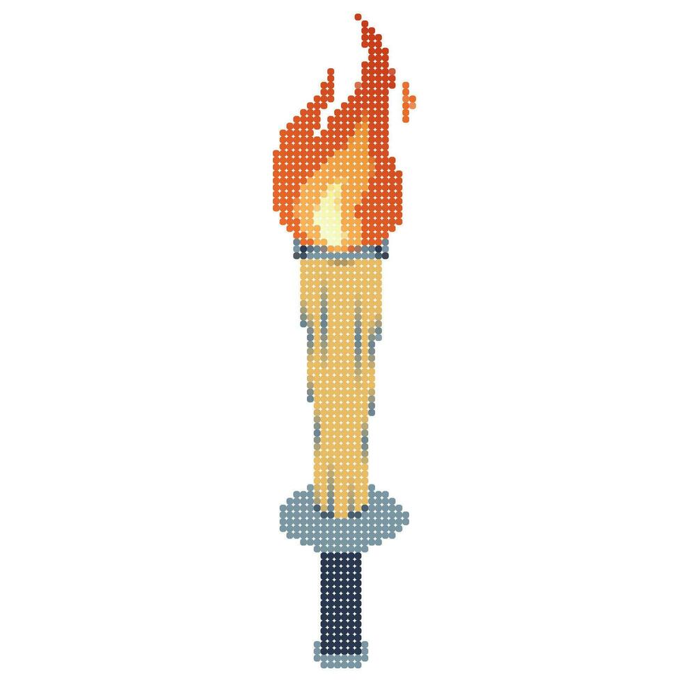 Pixel Punkte flammend Fackel. Karikatur Fackel mit Flamme. Verbrennung Feuer oder Flamme. Sport Feuer unterzeichnen. vektor