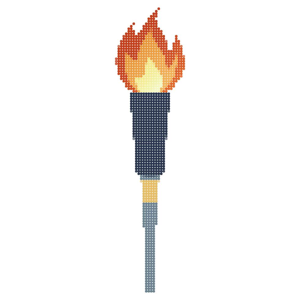 pixel prickar flammande fackla. tecknad serie ficklampa vidja flamma. brinnande brand eller flamma. sport brand tecken. vektor