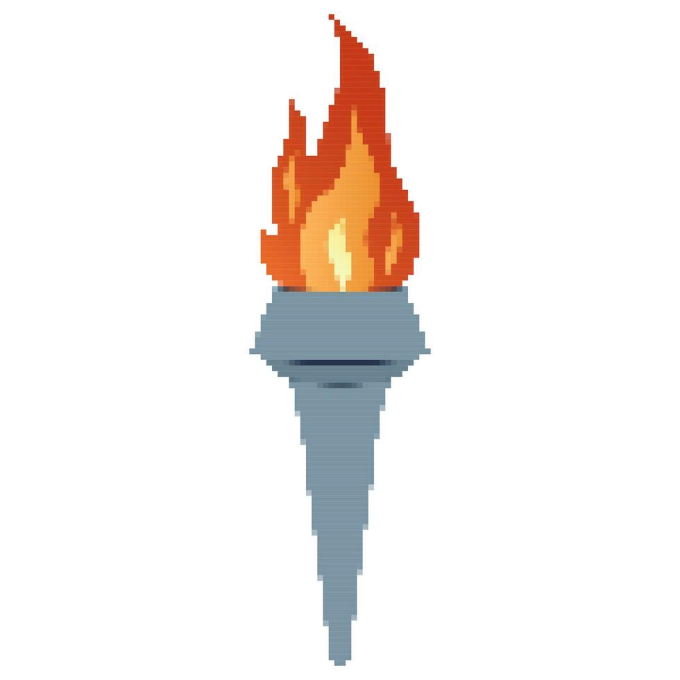 Pixel flammend Fackel. Karikatur Fackel mit Flamme. Verbrennung Feuer oder Flamme. Sport Feuer unterzeichnen. vektor