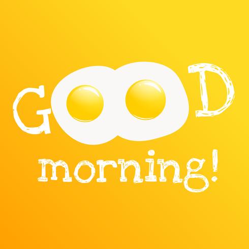 God morgon banner. Klassisk god frukost av äggröra. Vektor tecknad illustration