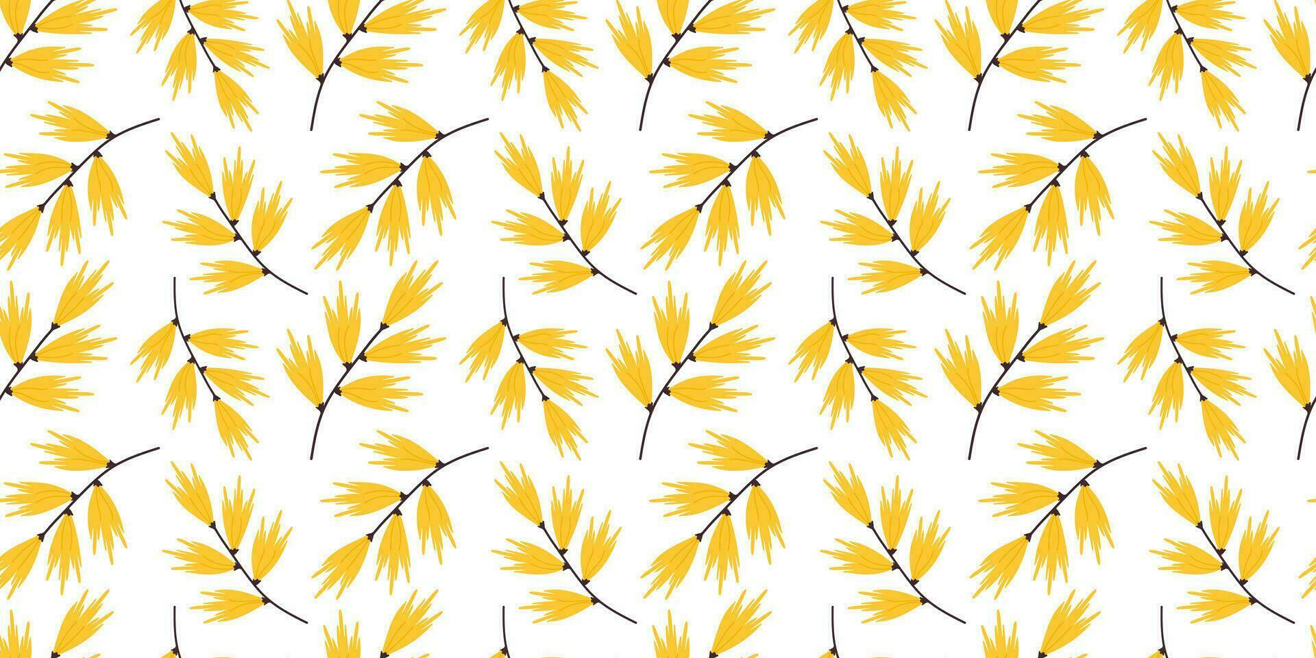 sömlös mönster med gul löv eller blommor på vit bakgrund i platt minimalistisk stil. sommar hand dragen vektor illustration. blommig ändlös ljus textur för skriva ut, textil- och tapet.