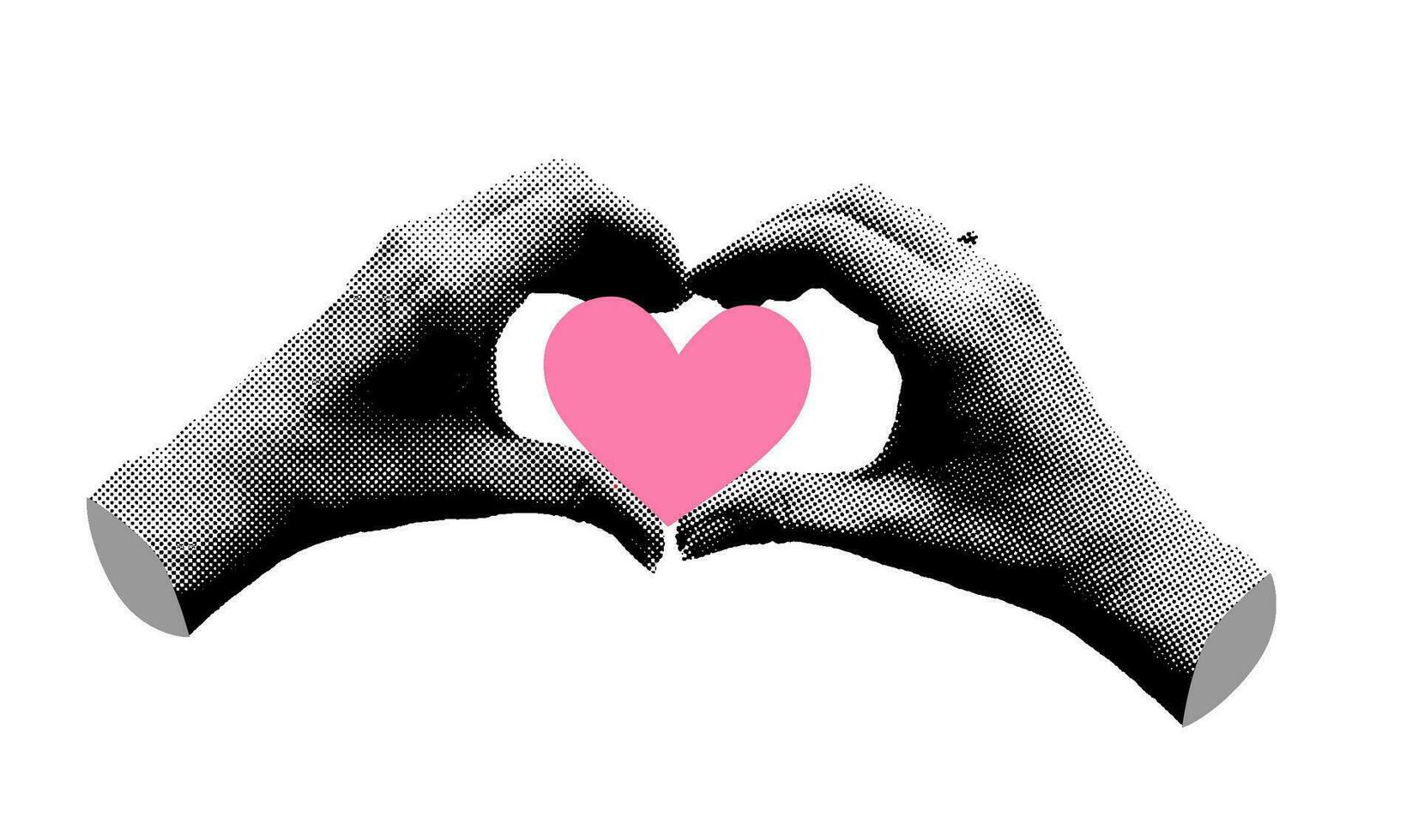 Hände im Halbton zum Valentinstag s Tag Karte Design. romantisch Liebe Vektor Illustration. y2k Collage Stil zum Poster, Banner