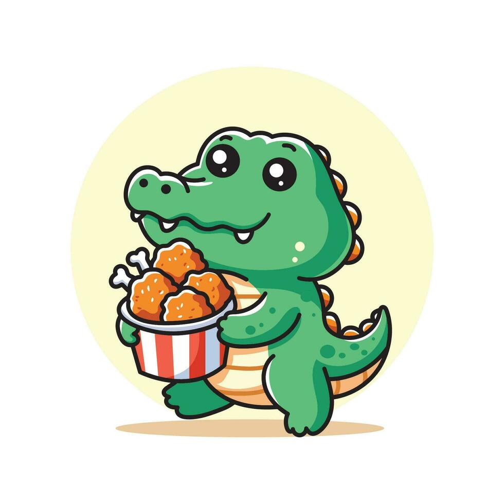 süß Vektor Design Illustration von ein Krokodil Tragen Essen