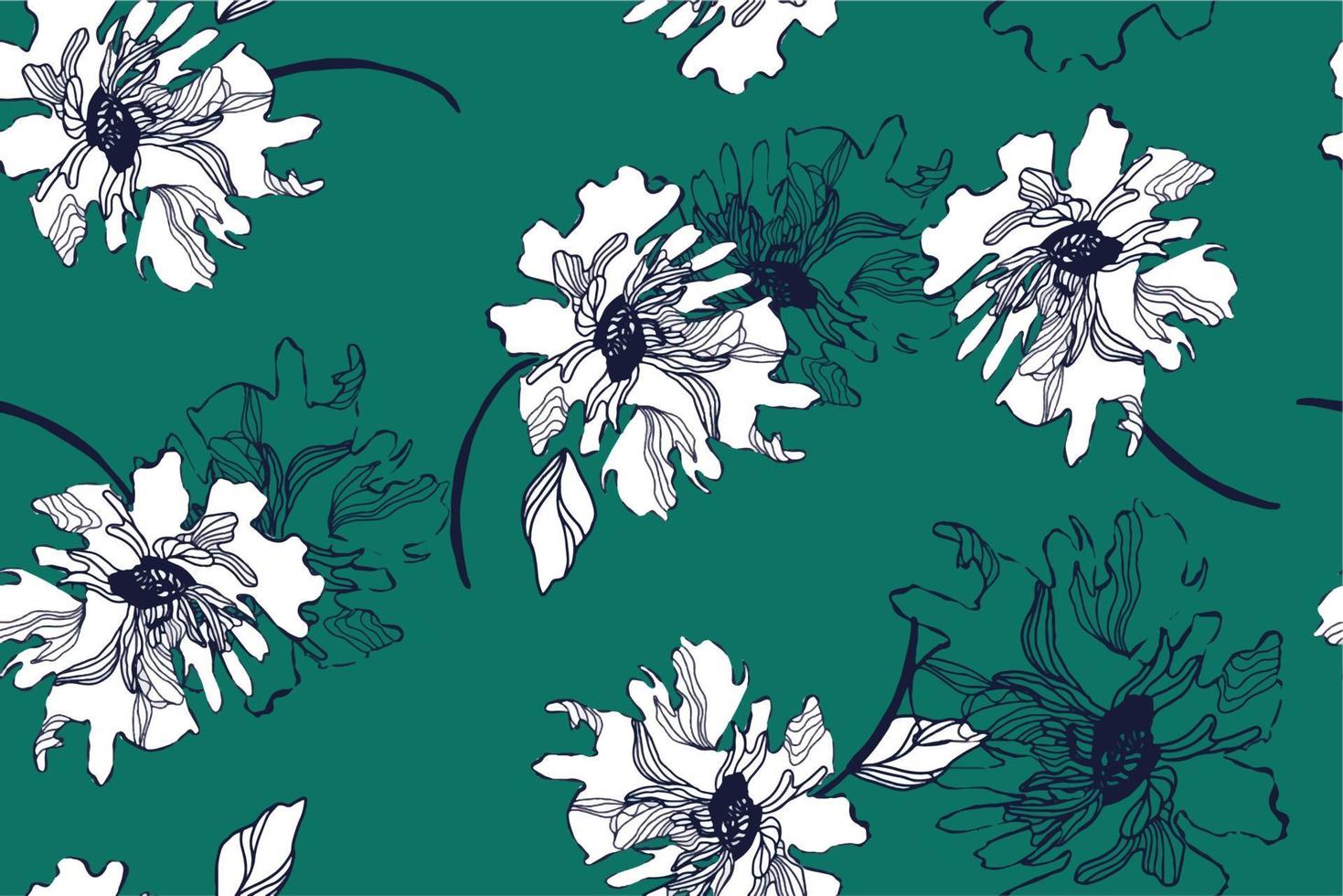 illustration ros sömlösa mönster på grön bakgrund. designad för tyg och tapeter. handritad blommönster illustration. blommande blommemålning för sommaren. botanik bakgrund. abstrakt mönster. vektor