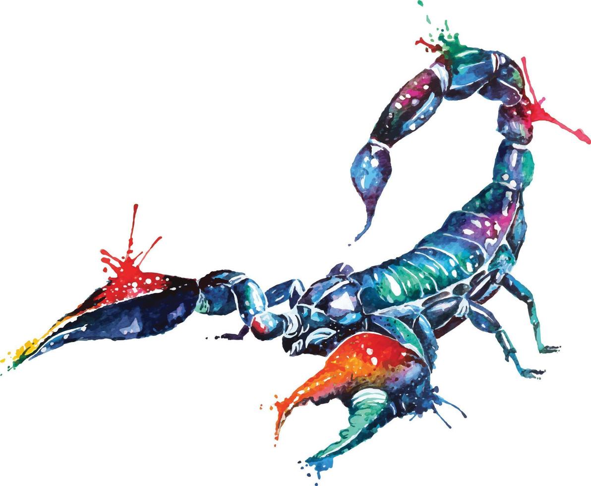 akvarell skorpion. exotisk skorpion vild insekt stil fantasi. astrologi skorpionen stjärntecken. farliga giftiga djur. vektor
