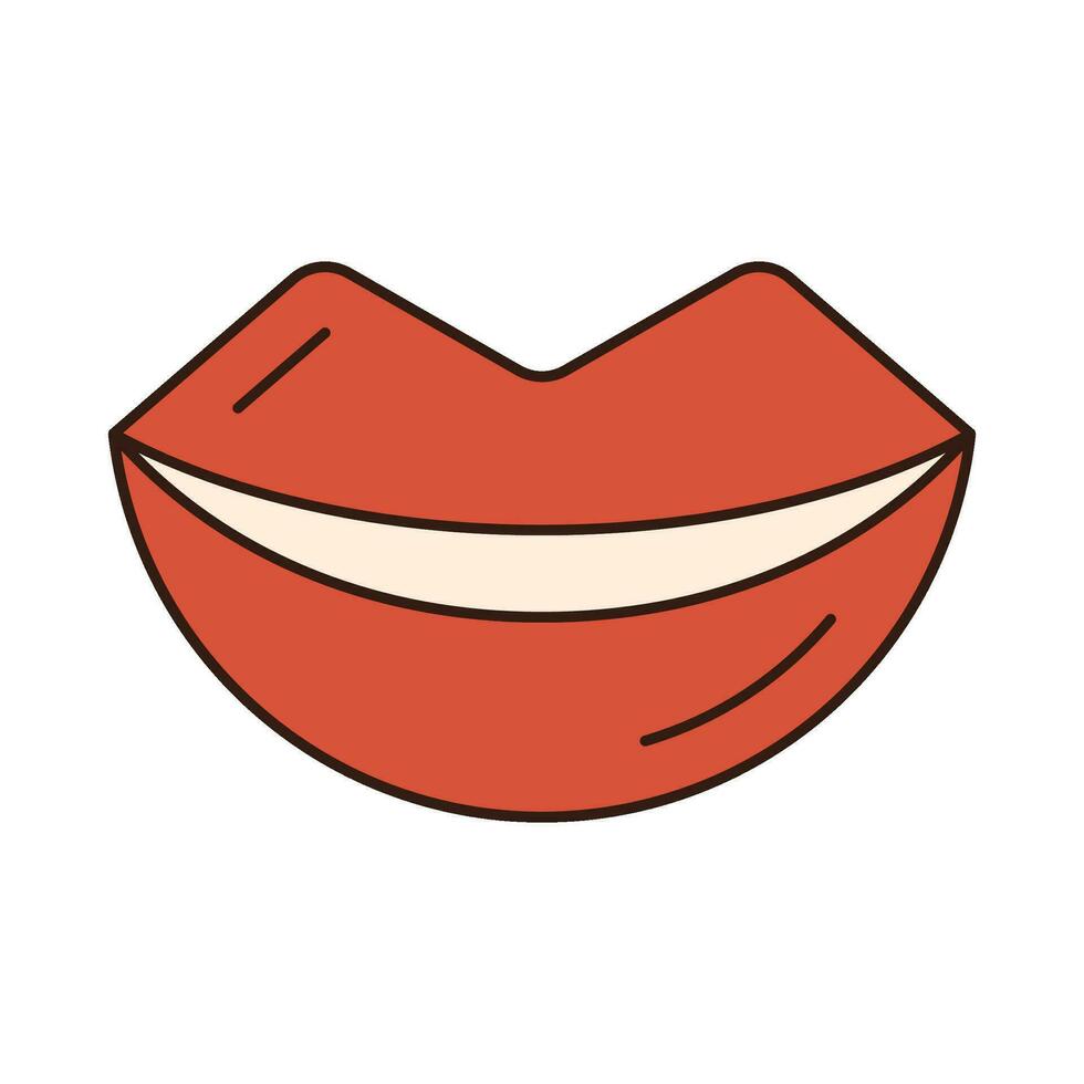 Lächeln Lippe groovig retro Symbol retro Karikatur Valentinsgrüße Tag Element im modisch retro 60er Jahre 70er Jahre Stil. Vektor Illustration.