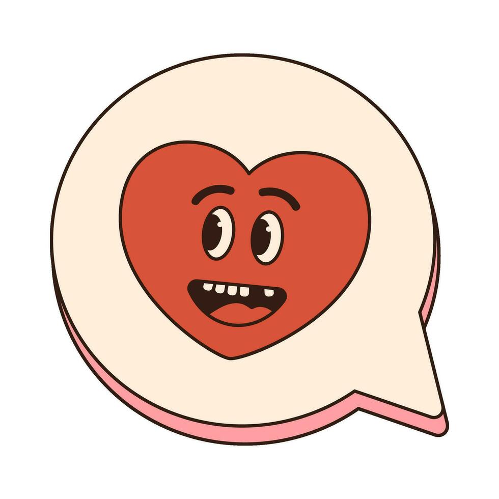 hjärta chatt häftig retro ikon retro tecknad serie valentines dag element i trendig retro 60s 70s stil. vektor illustration.