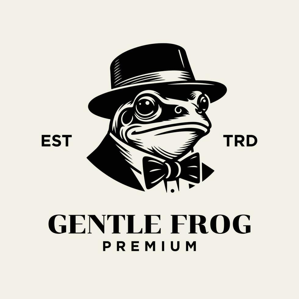 Frosch Gentleman Jahrgang Logo Symbol Design vektor