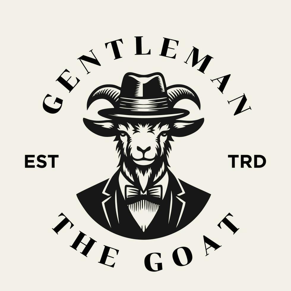 Ziege Gentleman Jahrgang Logo Symbol Design vektor