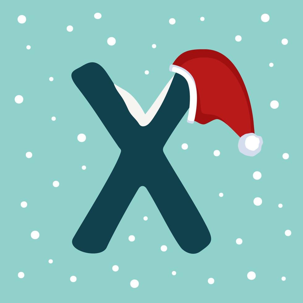 Buchstabe x mit Weihnachtsmütze vektor