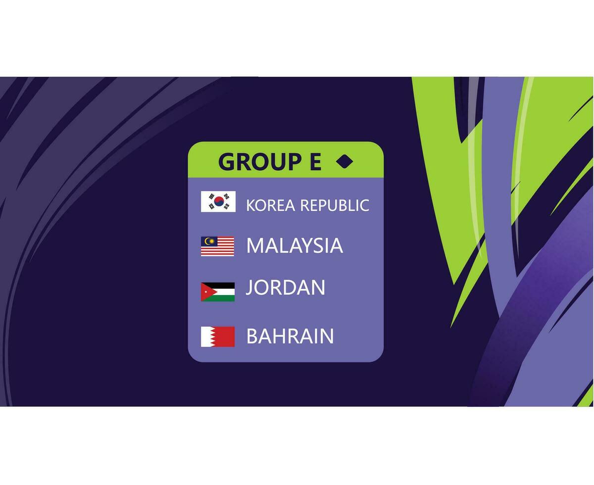 asiatisch Flaggen Nationen 2023 Gruppe e Länder asiatisch Fußball Design vektor