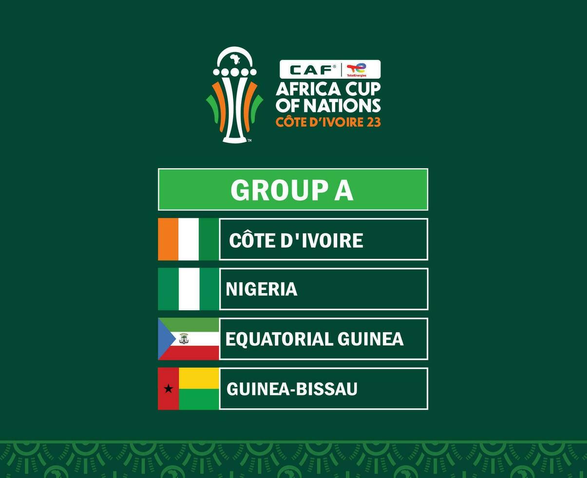 kan elfenben kust kopp 2023 grupp en flaggor länder afrikansk kopp av nationer fotboll design vektor