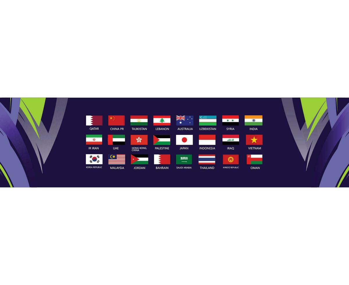 asiatisk nationer 2023 flaggor länder asiatisk fotboll design vektor
