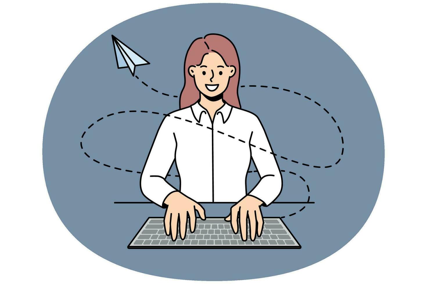 lächelnd Geschäftsfrau Tippen auf Tastatur Senden Botschaft vektor