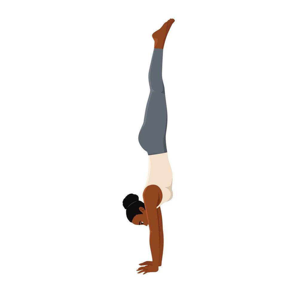 Frau tun Handstand Yoga Pose. adho Mukha vrksasana. vektor