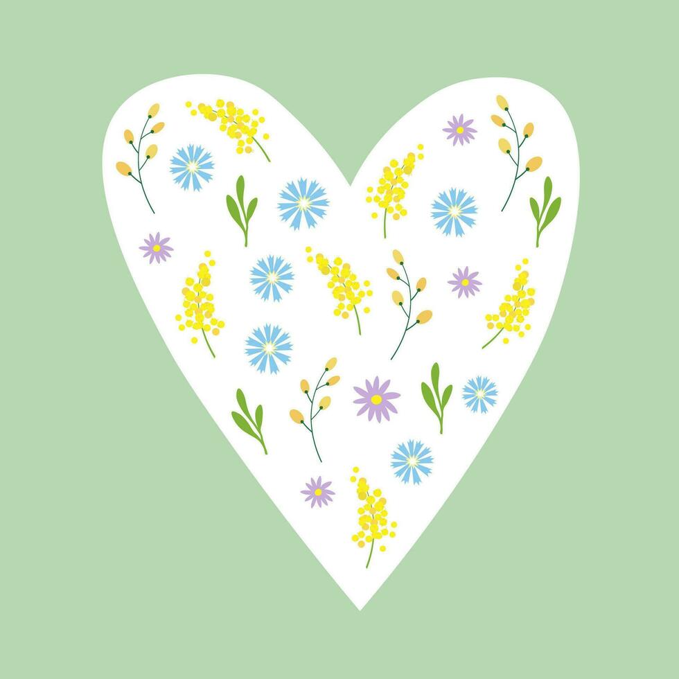 hjärta med blommor kort Semester begrepp hand dragen platt tecknad serie vektor illustration design för högtider, Grattis födelsedag, valentines dag, bebis dusch, mors dag bakgrund för skriva ut, flygblad