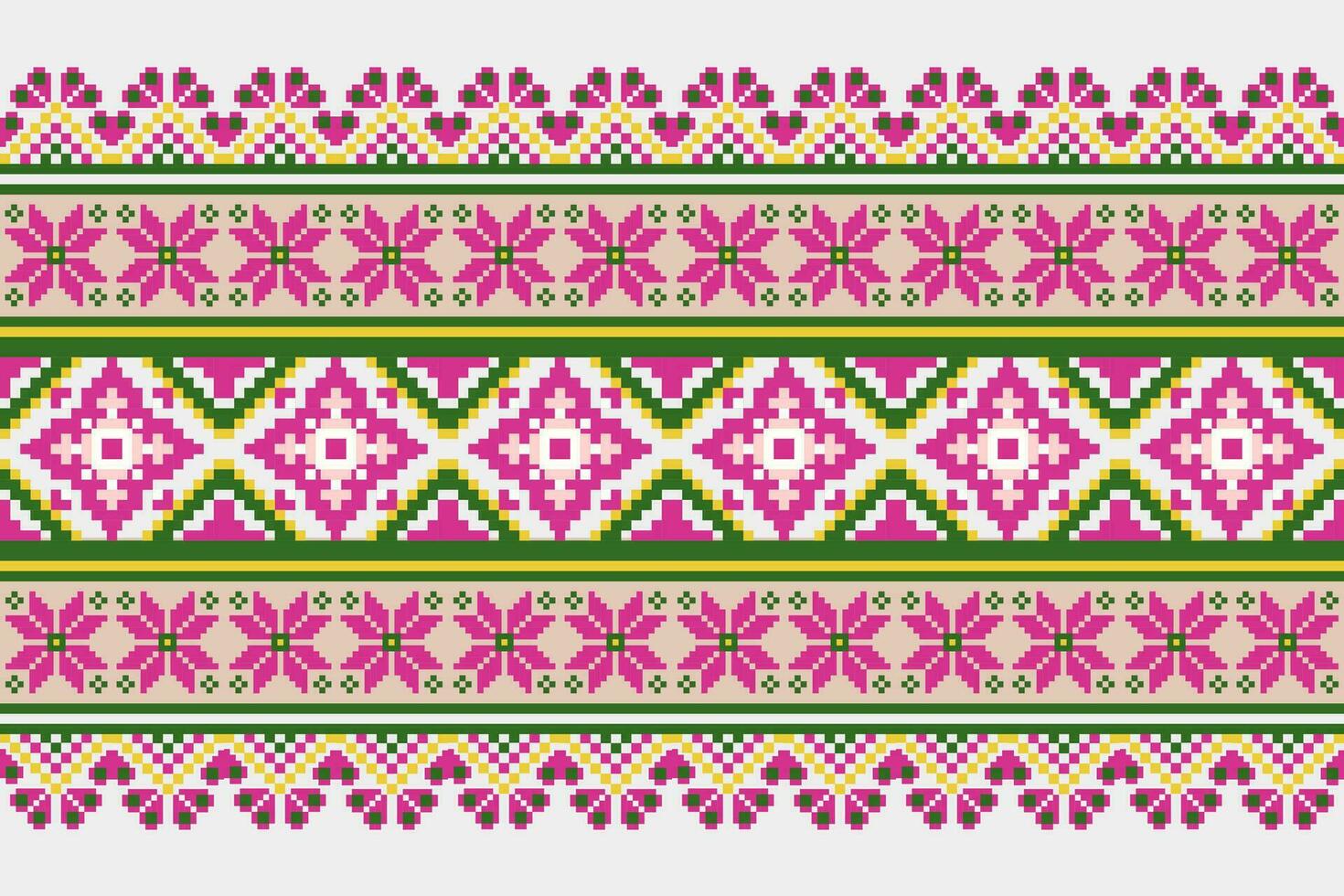 etnisk blommig pixel konst mönster. sömlös mönster vektor design för tyg, matta, bricka, broderi, tapet och bakgrund.