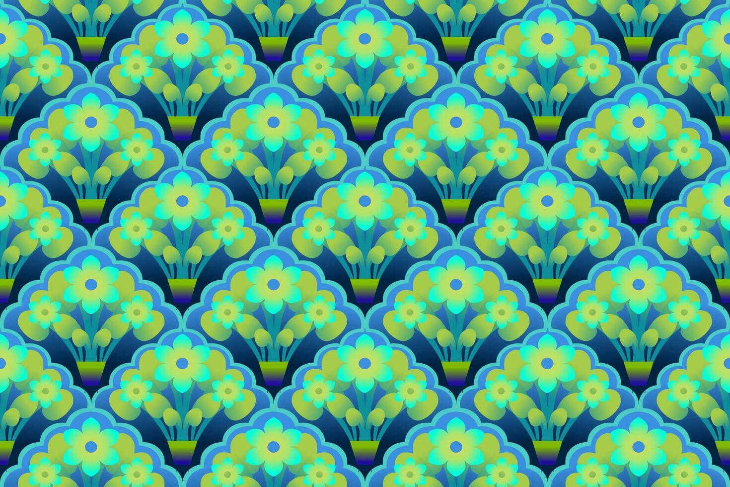 Blumen nahtlos Muster Grün und Gelb Ton. Vektor Design zum Stoff, Fliese, Stickerei, Teppich, Hintergrund und Hintergrund