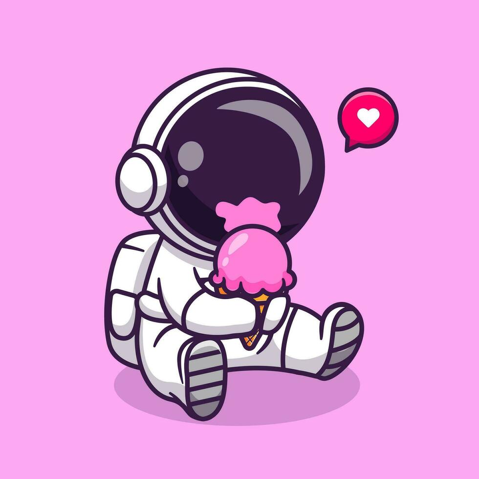 süß Astronaut Essen Eis Sahne Karikatur Vektor Symbol Illustration Wissenschaft Essen Symbol Konzept isoliert Prämie Vektor. eben Karikatur Stil