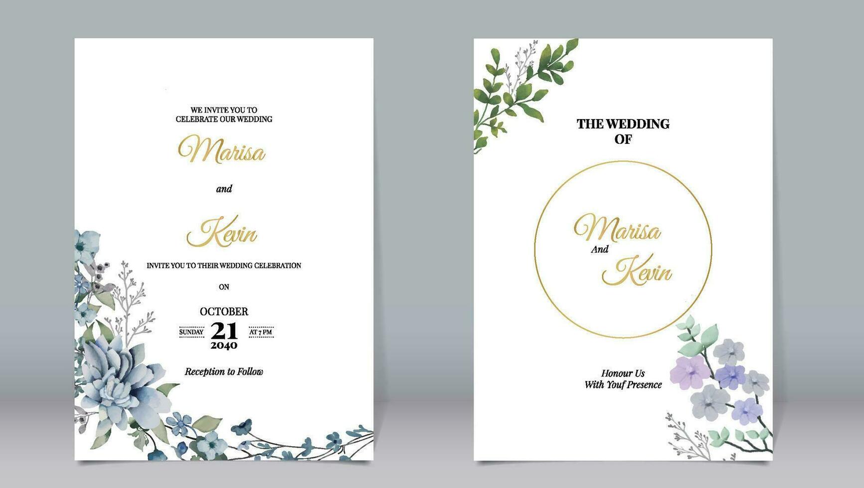 elegant Hochzeit Einladung mit verschiedene Aquarell Stil Gold Linie Elemente und Weiß Hintergrund vektor