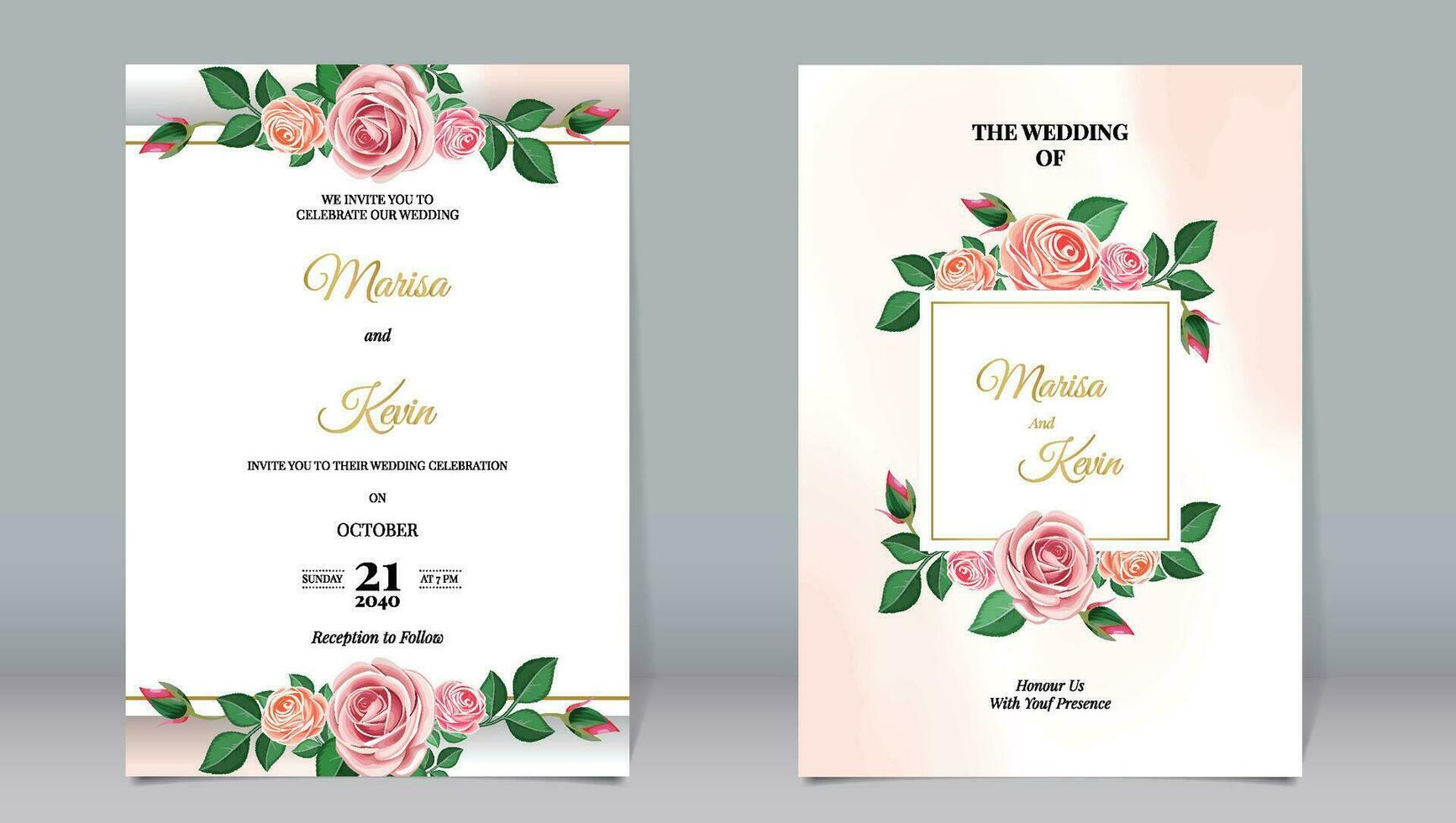 Luxus Hochzeit Einladung schön Rose Blumen und Linie Ornament auf Aquarell Hintergrund vektor