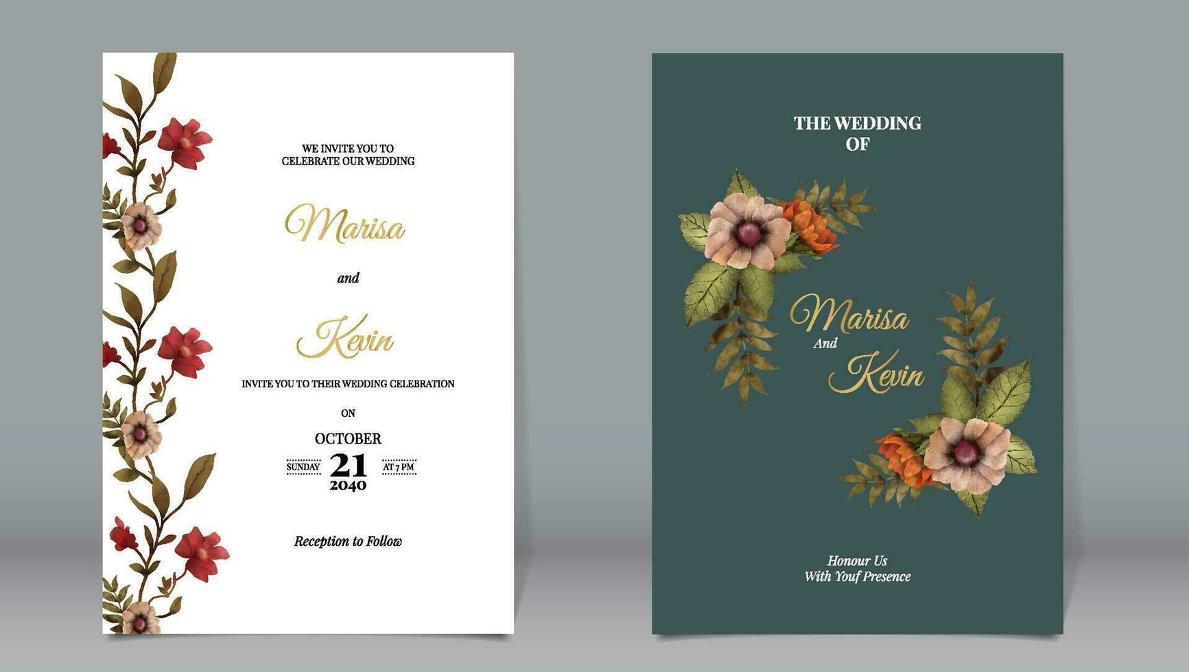 Luxus Hochzeit Einladung schön Pfirsich Blumen und Blätter Jahrgang botanisch Garten Aquarell Stil mit einfach Hintergrund vektor