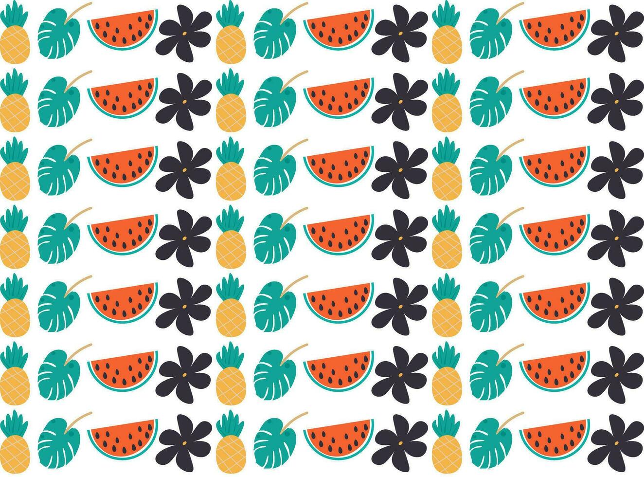 vattenmelon vektor illustration ananas bakgrund mönster tropisk blad och blomma