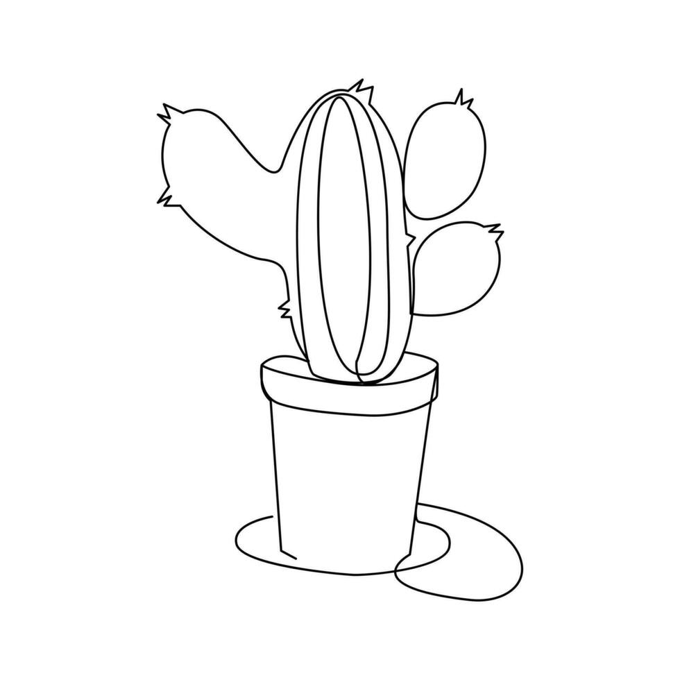 kaktus kontinuerlig enda linje konst översikt vektor illustration teckning för Hem och interiör botanisk klotter växt minimalistisk