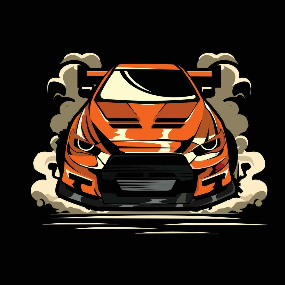 Orange Auto mit Rauch, geeignet zum t Hemd vektor