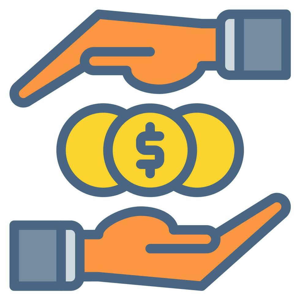 mynt dollar och hand ikon översikt svart stil. företag och finansiera ikoner vektor