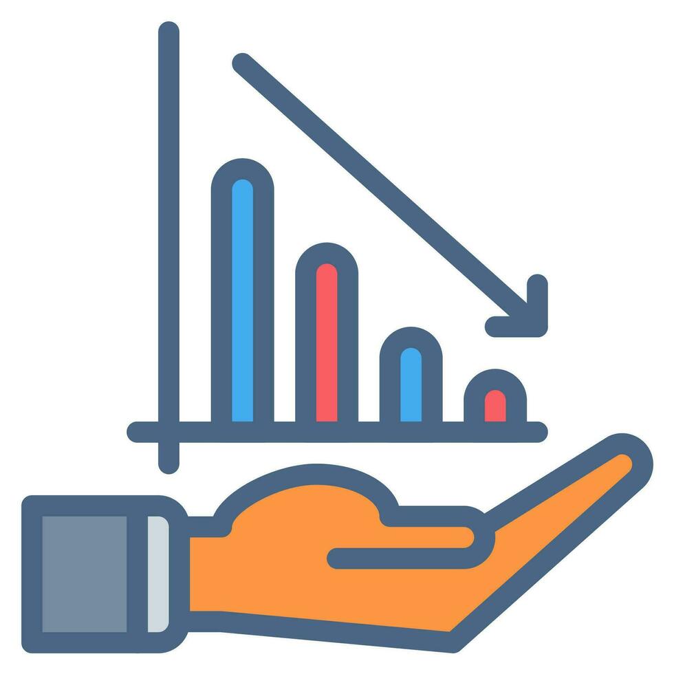 Nieder Bar und Hand Symbol Gliederung schwarz Stil. Geschäft und Finanzen Symbole vektor