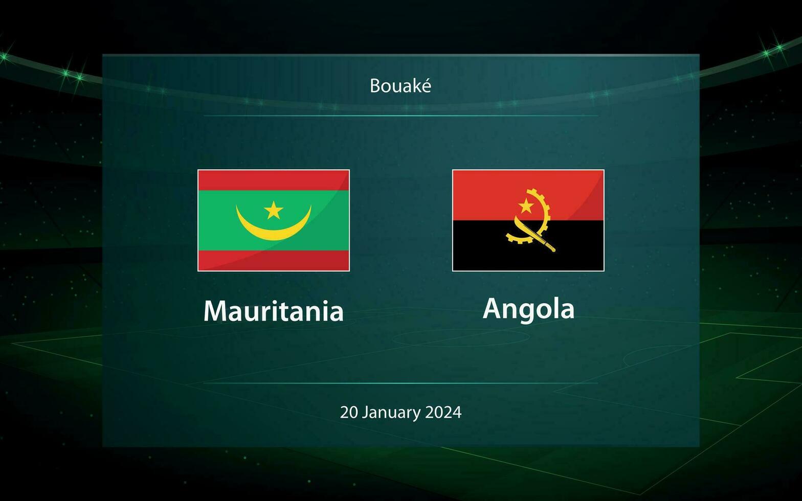 Mauretanien vs. Angola. Fußball Anzeigetafel Übertragung Grafik vektor