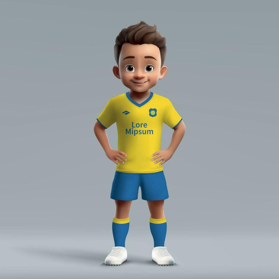 3d Karikatur süß jung Fußball Spieler im Fußball Uniform vektor