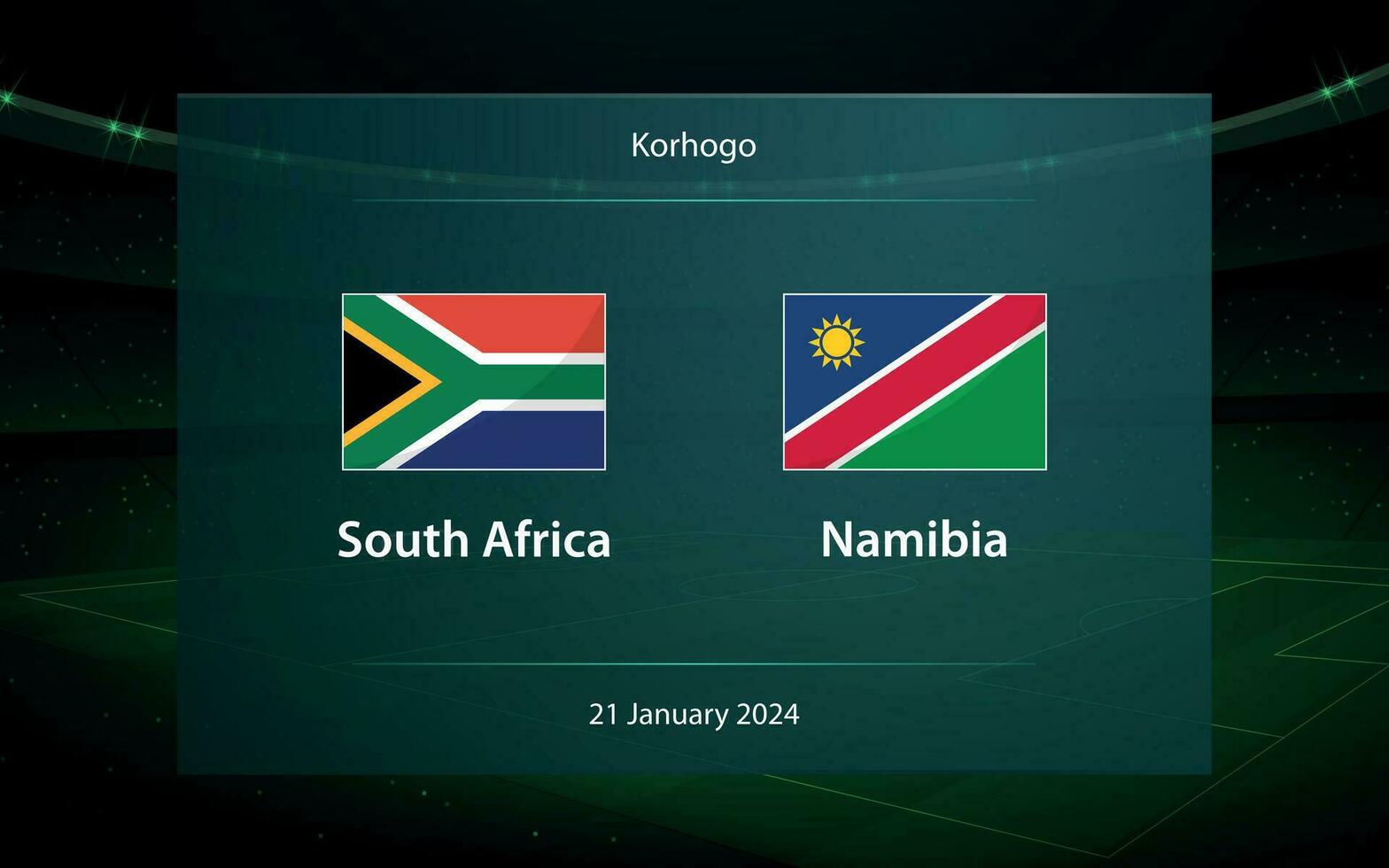 Süd Afrika vs. Namibia. Fußball Anzeigetafel Übertragung Grafik vektor