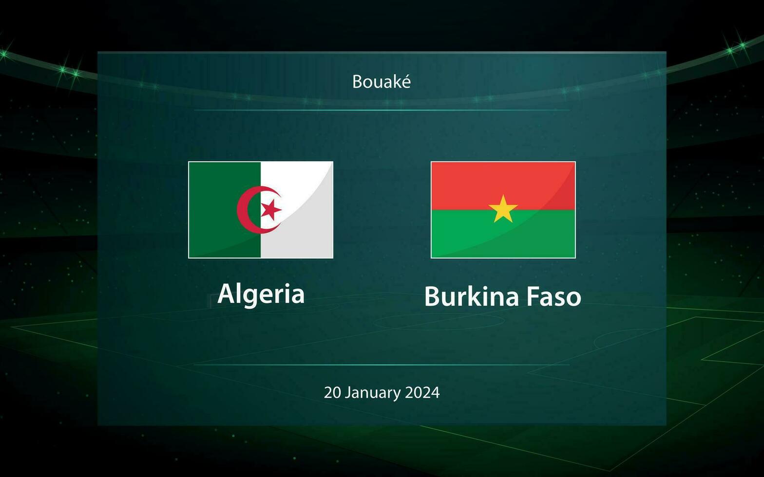 Algerien vs. Burkina faso. Fußball Anzeigetafel Übertragung Grafik vektor