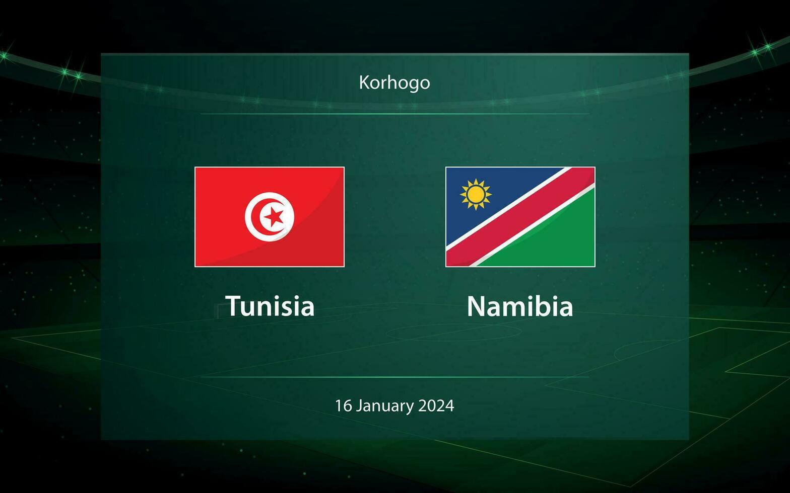 Tunesien vs. Namibia. Fußball Anzeigetafel Übertragung Grafik vektor