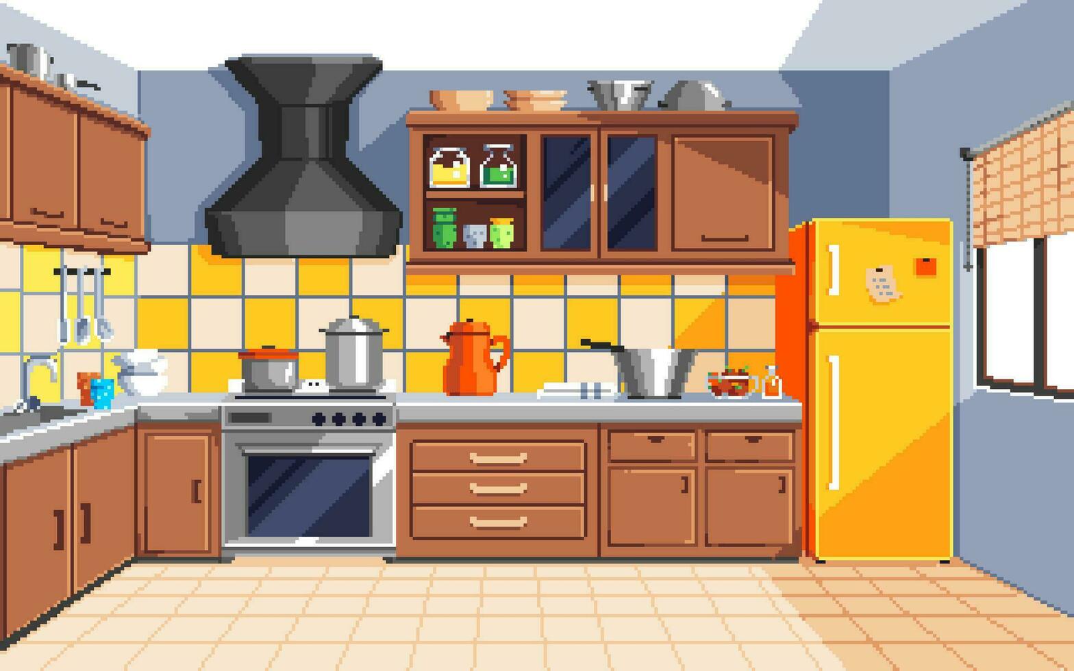 Pixel Kunst Illustration Küche Hintergrund. pixelig Küche. Küche Hintergrund pixelig zum das Pixel Kunst Spiel und Symbol zum Webseite und Video Spiel. alt Schule retro. vektor